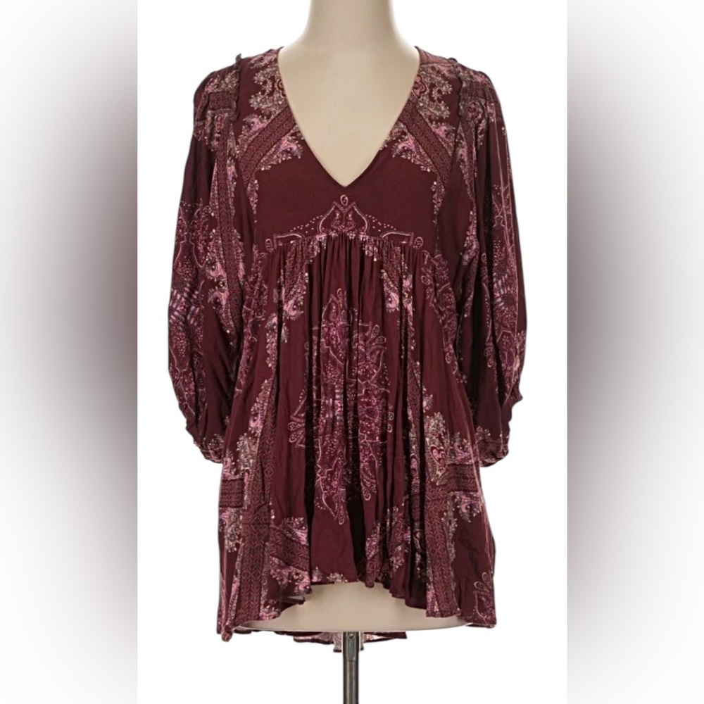 Free People‎ Girl Talk Tunic Babydoll Top Size Small Red